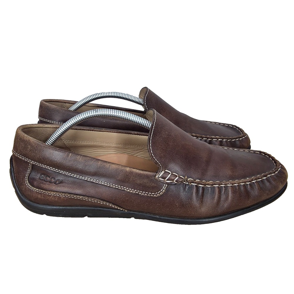 ECCO Loafers Mens 12 EU 46 Classic Moc Venetian Shoes Driving‎ Brown Leather